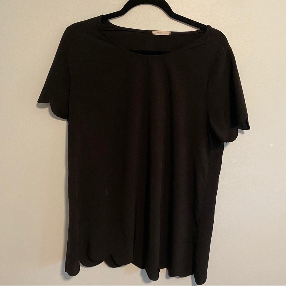 Black Blouse with Scalloped Hem